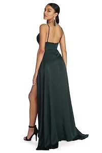 Julieann Formal High Slit Satin Dress