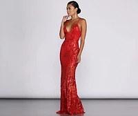 Salma Formal Sequin Scroll Print Dress