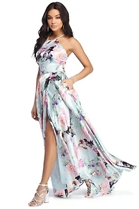 Jen Formal Floral Satin Dress