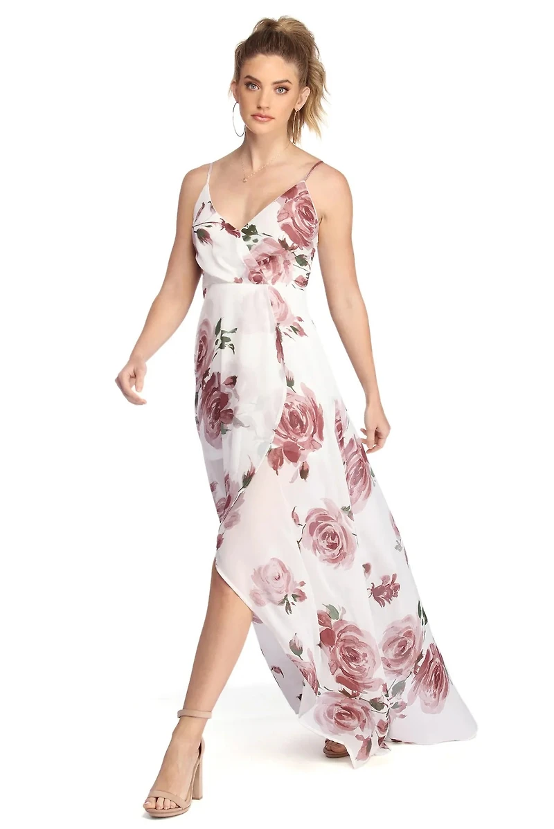 Janine Floral Chiffon High Low Dress