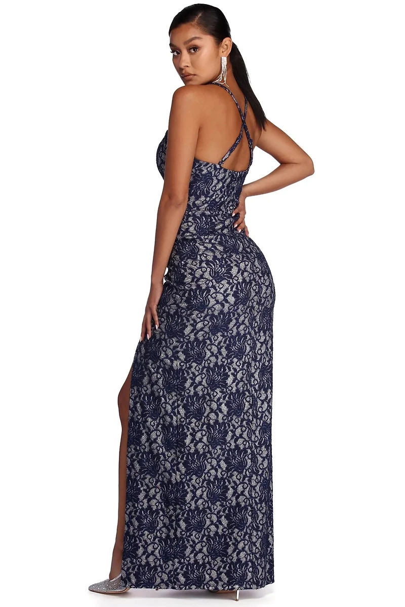 Josephina Formal High Slit Glitter Dress