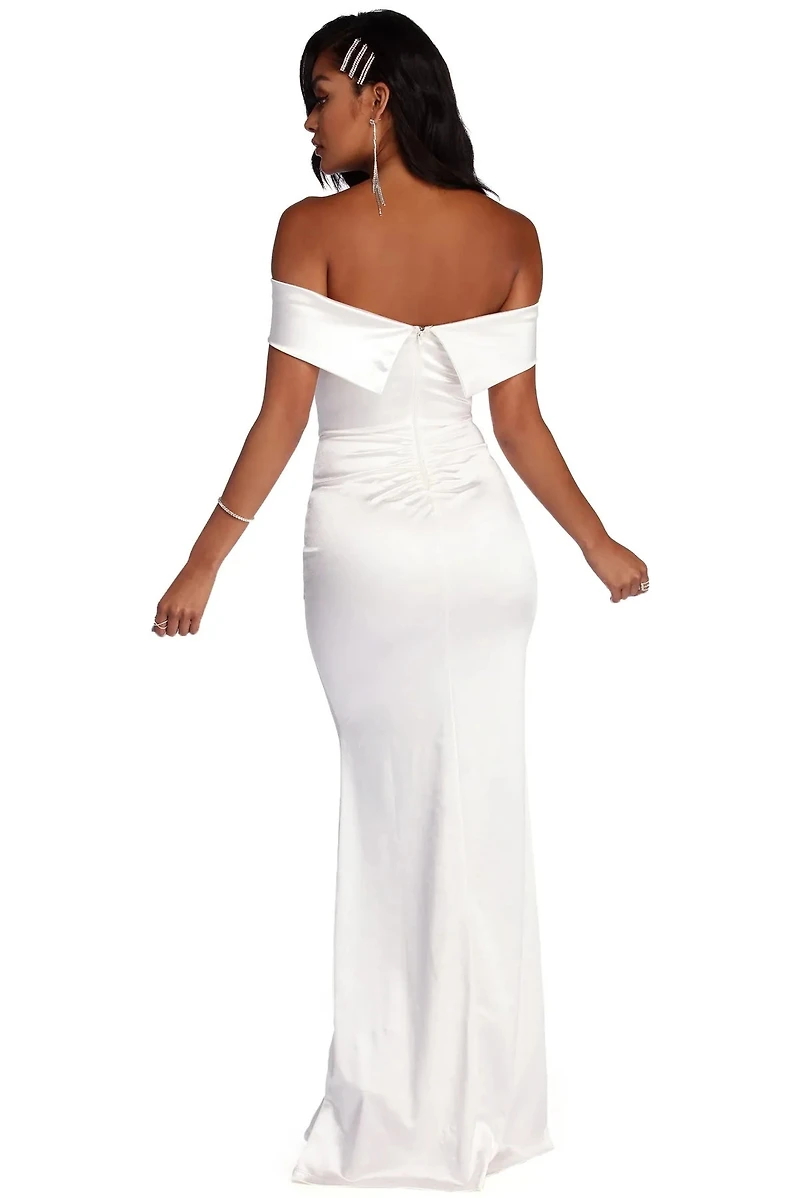 Elena Ruched Satin Gown
