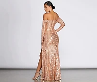 Becca Formal High Slit Sequin Dress