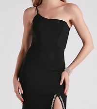 Raven Formal Crepe Rhinestone Trim Dress