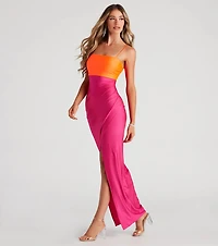 Denise Formal Square Neck Slit Dress