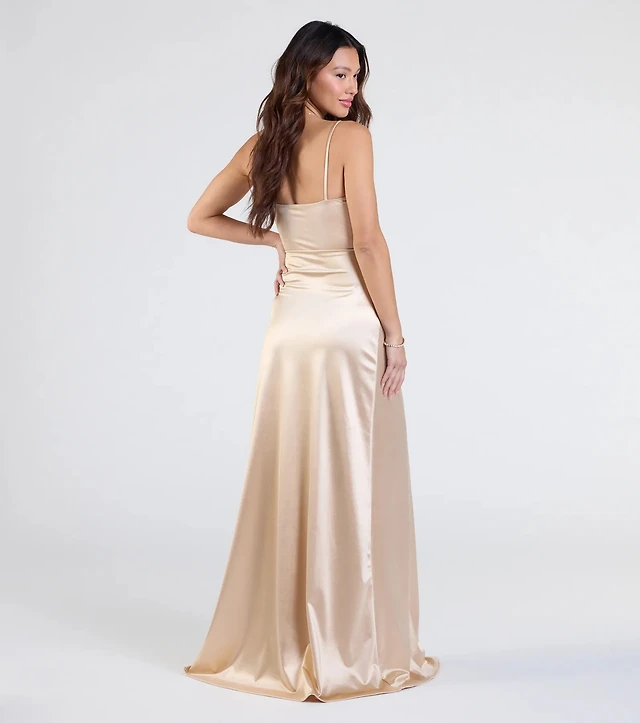 maisy cutout high slit satin formal dress Windsor Maisy Cutout High Slit Satin Formal Dress