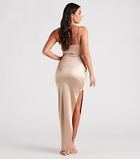 Mollie Formal Satin Side Slit Long Dress