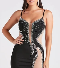 Carlie Formal V-Neck Rhinestone Long Dress