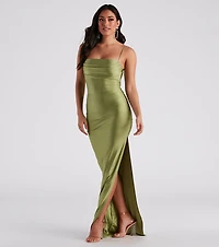 Ella Cowl Neck Satin Dress