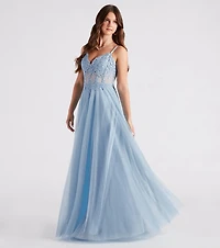 Jaci Rhinestone Embroidered Mesh Formal Dress
