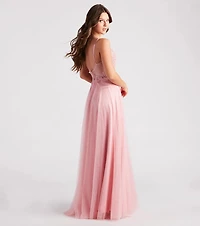 Jaci Rhinestone Embroidered Mesh Formal Dress