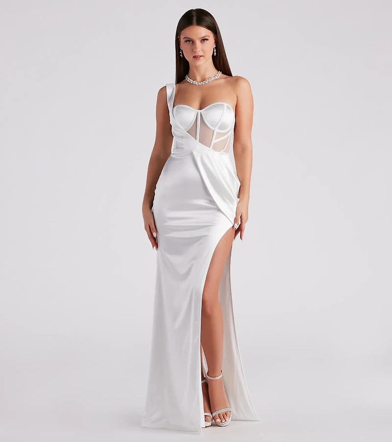 Lo Formal One-Shoulder Satin Corset Dress