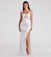 Lo Formal One-Shoulder Satin Corset Dress