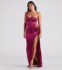 Lo Formal One-Shoulder Satin Corset Dress