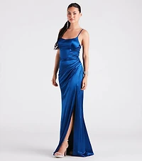 Vickie Formal Satin Scoop Neck Mermaid Dress
