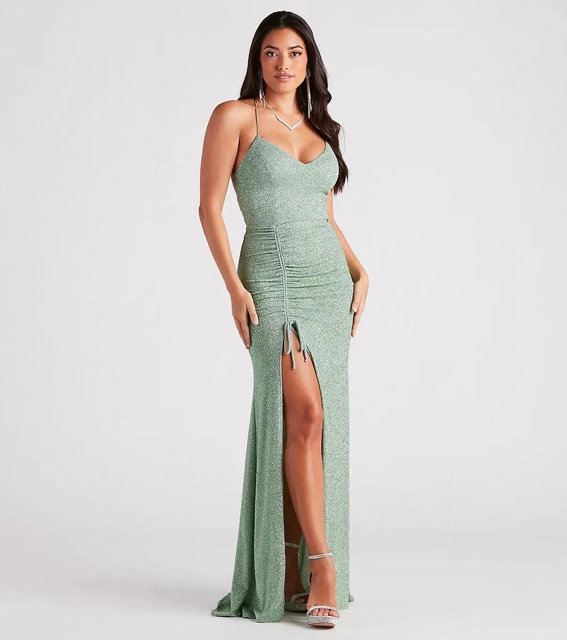 Raina Glitter Knit High Slit Mermaid Dress