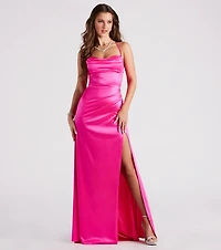 Melinda Satin Lace-Up Formal Dress