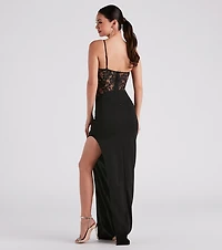 Cher Formal Crepe Lace Long Dress