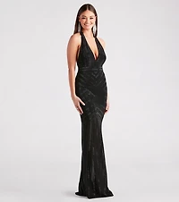 Miriam Rhinestone Plunging Halter Mermaid Dress