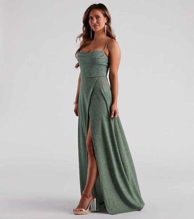 green emerald velvet dress Tricia V-Neck Slit Mermaid Formal Dress in Black | Size: XL | Knit Fabric