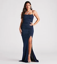 Hayden Ruched Glitter Knit Mermaid Dress