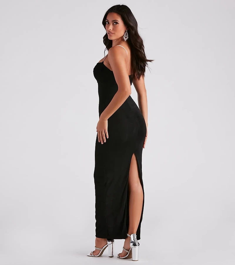 Arielle Rhinestone Strap Formal Dress
