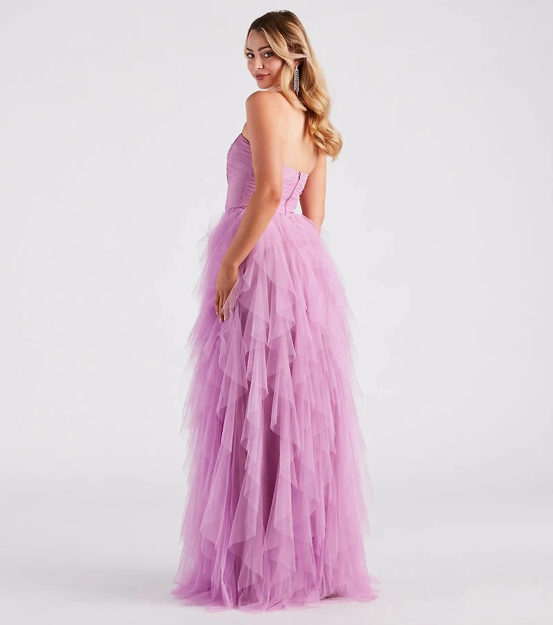 Ariana Strapless Ruffled Mesh Formal Dress