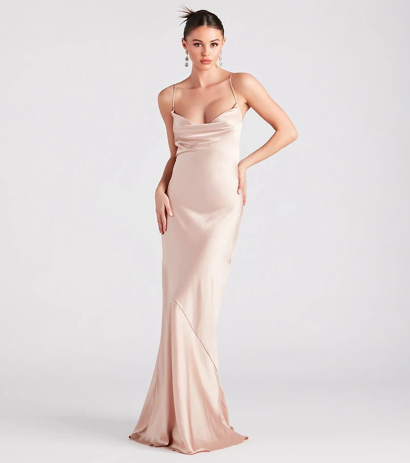 Vanessa Formal Satin Cowl Neck Dress