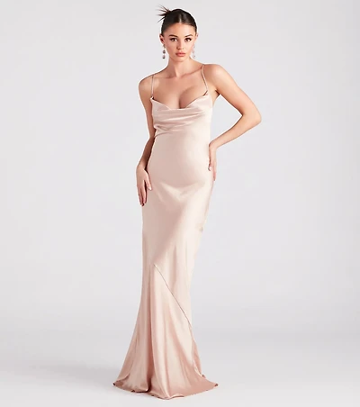 Vanessa Formal Satin Cowl Neck Dress