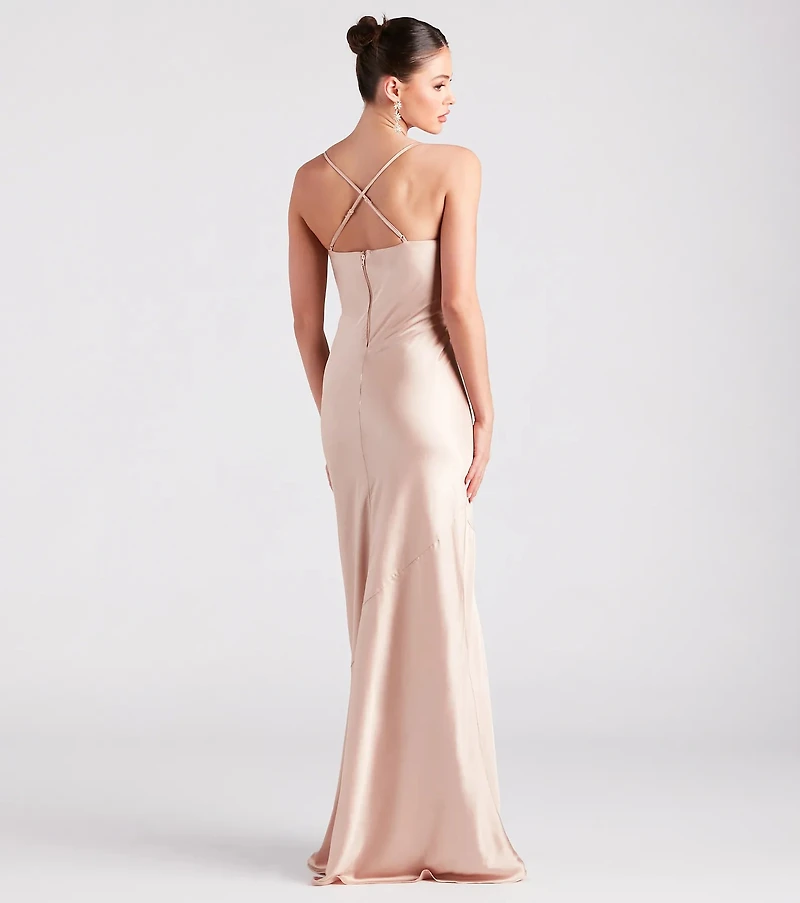 Vanessa Formal Satin Cowl Neck Dress