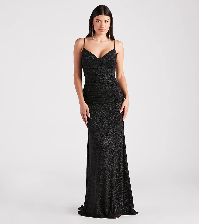 Tamora Formal Glitter Plunge Mermaid Dress