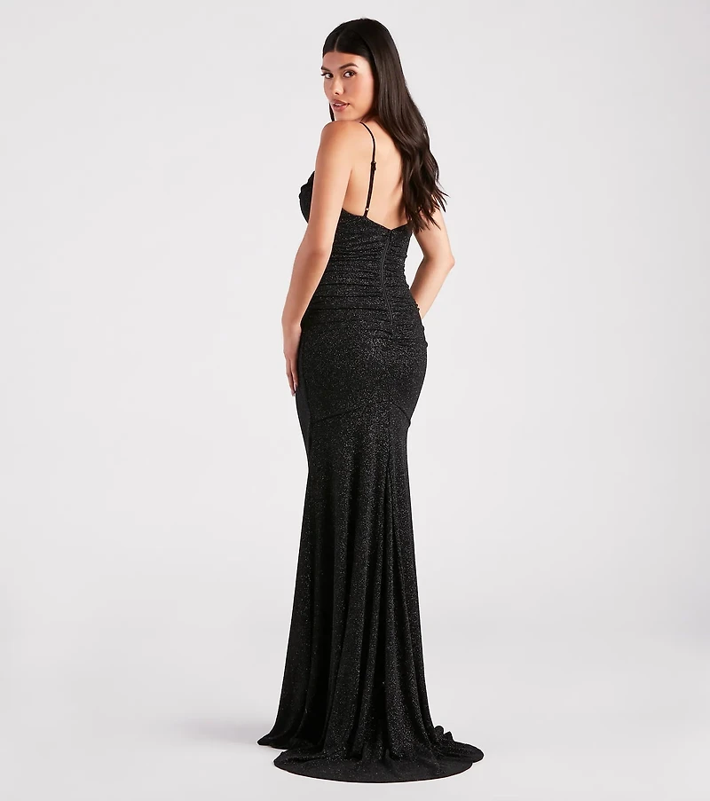 Tamora Formal Glitter Plunge Mermaid Dress