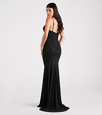 Tamora Formal Glitter Plunge Mermaid Dress