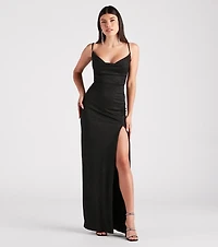 Shelly High Slit Glitter Knit Formal Dress