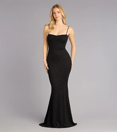 Gwendolyn Glitter Knit Bow-Back Mermaid Dress