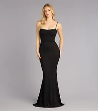 Gwendolyn Glitter Knit Bow-Back Mermaid Dress