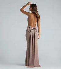 Gwendolyn Glitter Knit Bow-Back Mermaid Dress