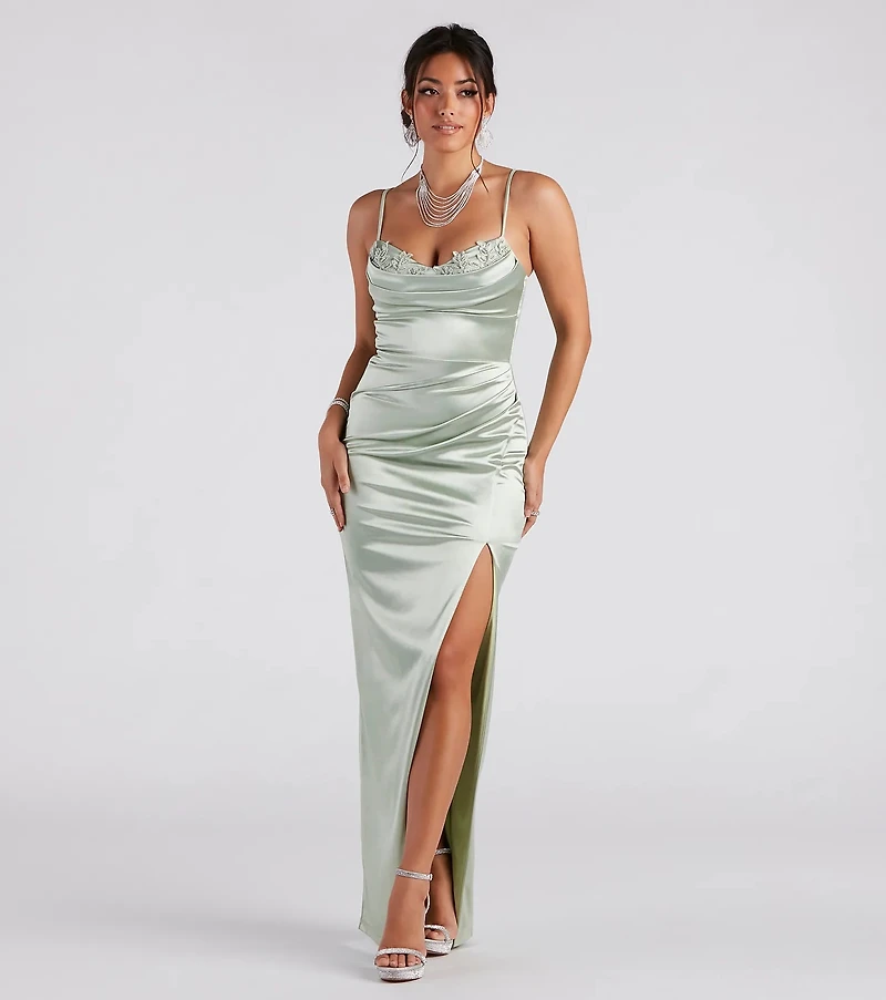 Amelia Formal Satin Embroidered Dress