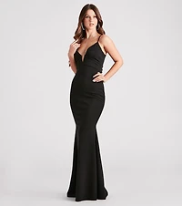 Cecelia Formal Crepe Plunge Mermaid Dress