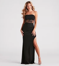 Alayna Formal Crepe Lace Slit Long Dress
