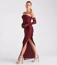 Viola Formal Glitter Long Dress With Gloves