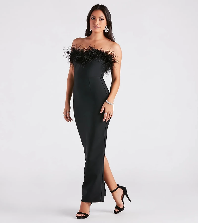 Olivia Formal Marabou Feather Bandage Dress
