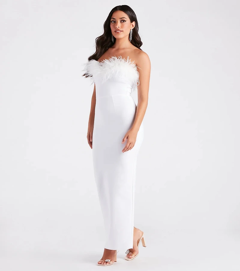Olivia Formal Marabou Feather Bandage Dress