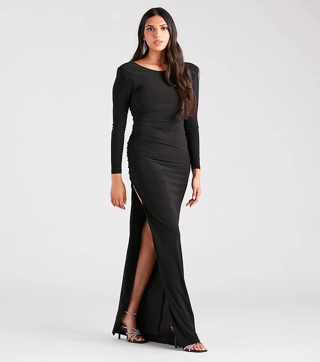 strapless open back dress PLEATED LONG SLEEVE MIDI DRESS  Maggy London