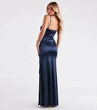 Jules Formal Satin Pleat Long Dress