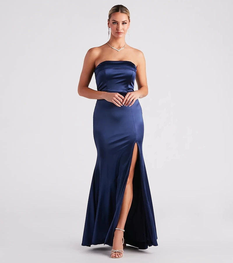 Mia Formal Satin Strapless Long Dress