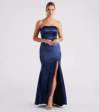 Mia Formal Satin Strapless Long Dress