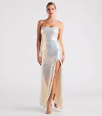 Aniyah Formal Sequin Lace-Up Dress