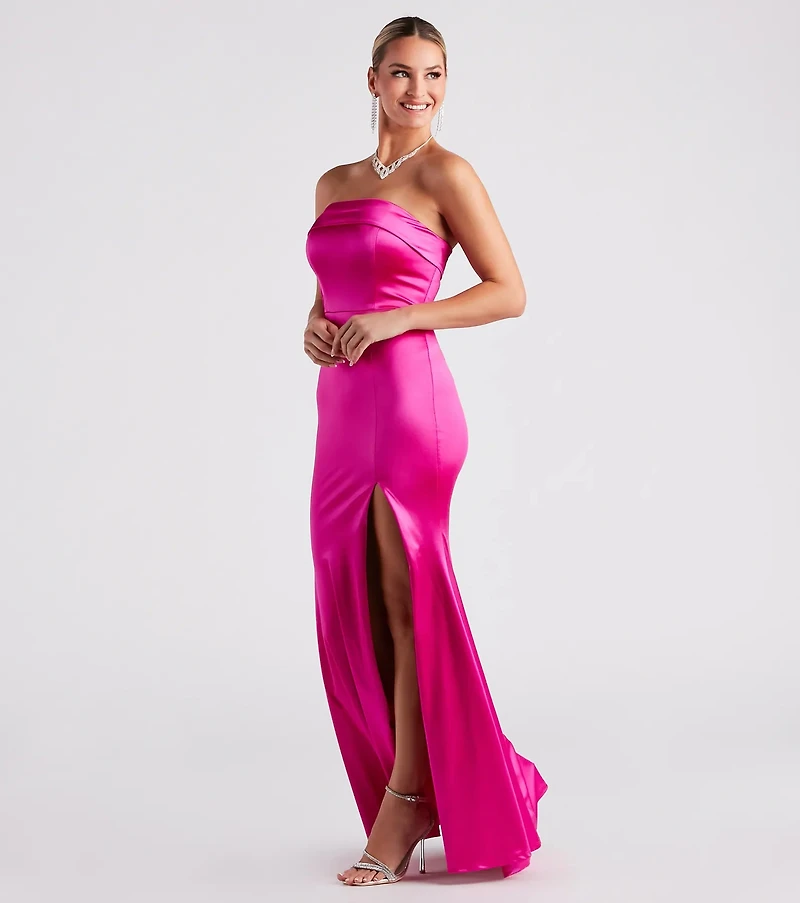 Mia Formal Satin Strapless Long Dress