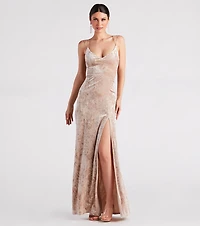 Samaria Formal Crushed Velvet Long Dress